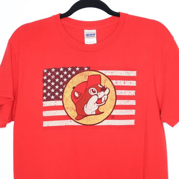 Gildan Buc-ee's Graphic T-shirt‎ Size Medium Red Born in the USA Made in Texas - Picture 6 of 6